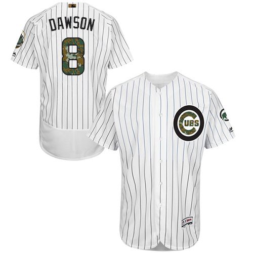 Cubs #8 Andre Dawson White(Blue Strip) Flexbase Authentic Collection Memorial Day Stitched MLB Jersey